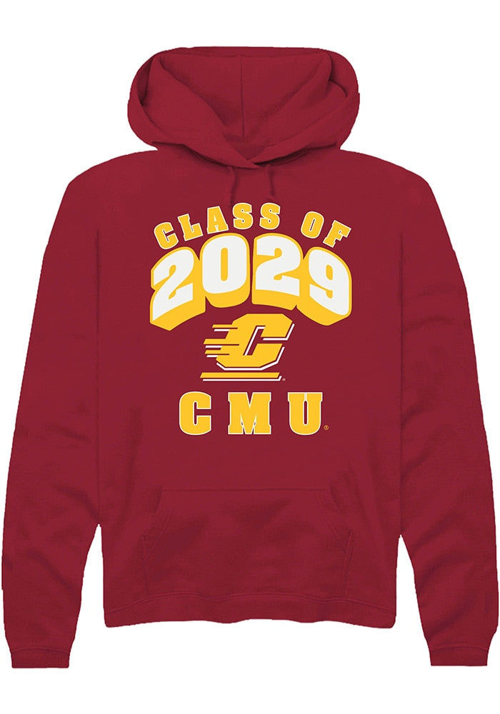 Central Michigan Chippewas Mens Maroon Class of 2029 Long Sleeve Hoodie