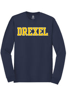 Drexel Dragons Navy Blue Straight Block Long Sleeve T-Shirt