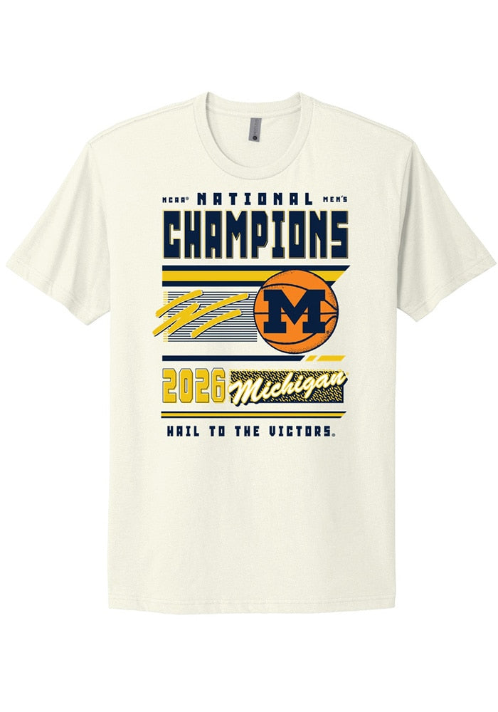 Michigan Wolverines Unisex Natural Mbb National Champs 2026 Magazine Short Sleeve T-Shirt