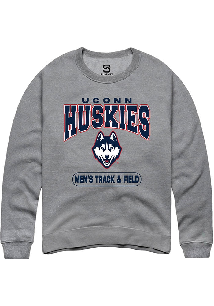 UConn Huskies Unisex Mens Track & Field Heather Graphite Crew Sweatshirt