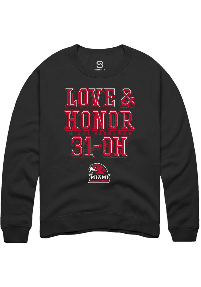 Miami Of Ohio Redhawks Unisex Black Love And Honor 31-Oh Crew Sweatshirt