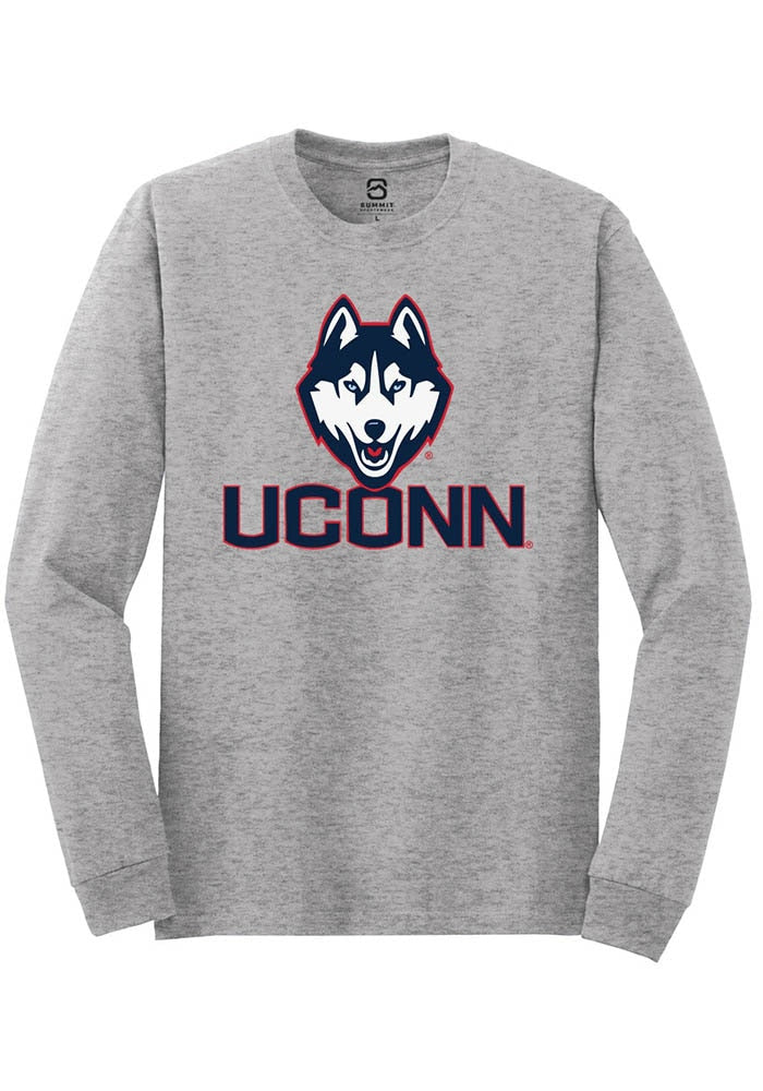 UConn Huskies Unisex Primary Logo Heather Grey Long Sleeve T-Shirt