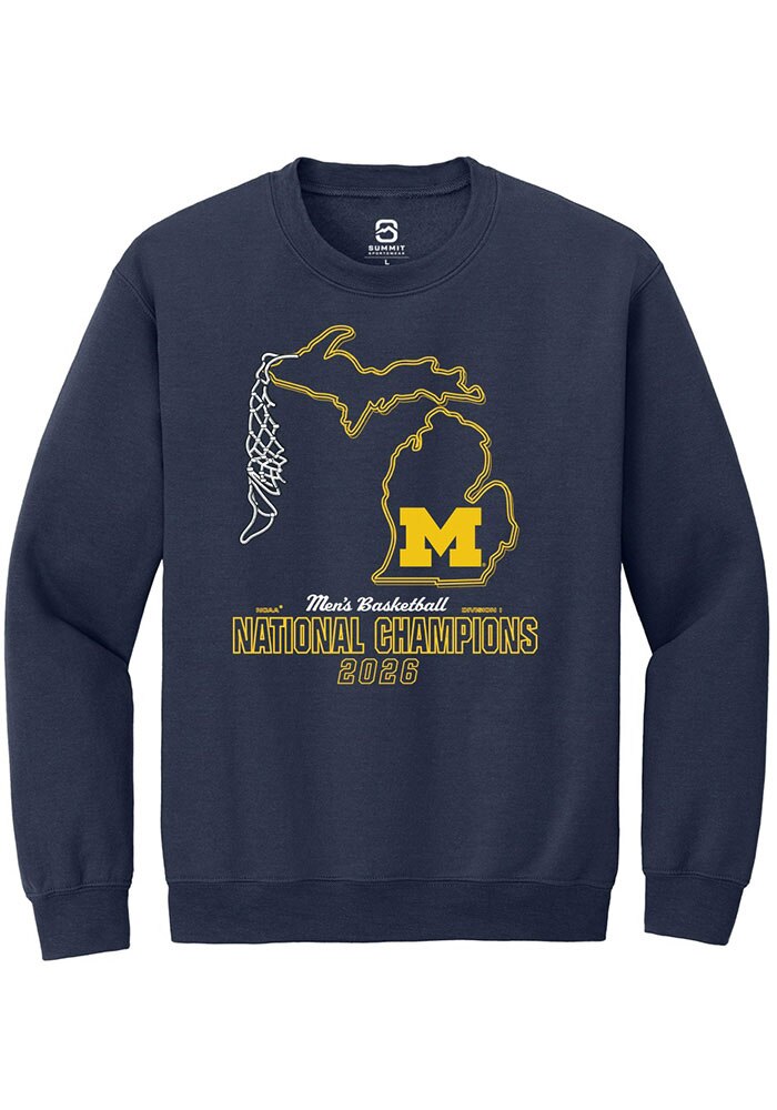 Michigan Wolverines Unisex Navy Mbb National Champs 2026 Net Crew Sweatshirt