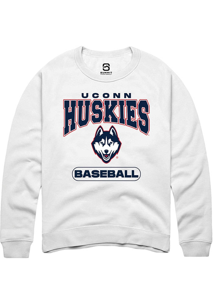 Uconn Huskies Unisex White Baseball Crew Sweatshirt