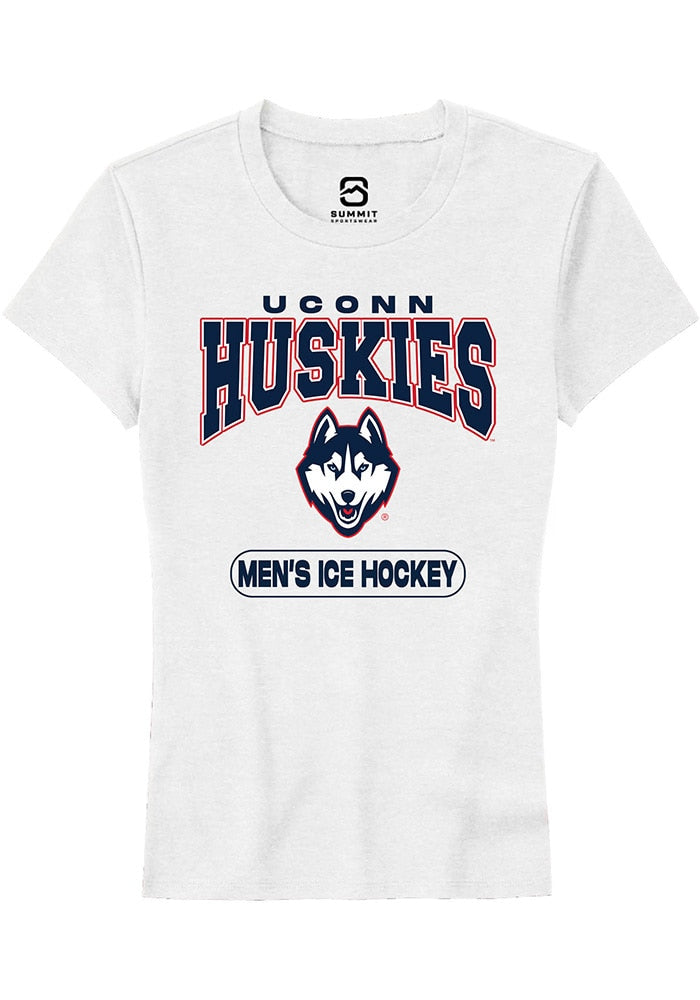 Uconn Huskies Womens White Mens Ice Hockey Short Sleeve T-Shirt