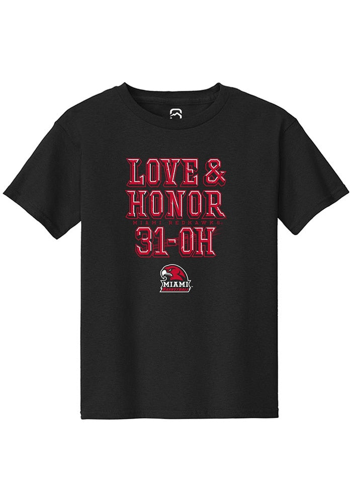 Miami Of Ohio Redhawks Youth Black Love And Honor 31-Oh Short Sleeve T-Shirt