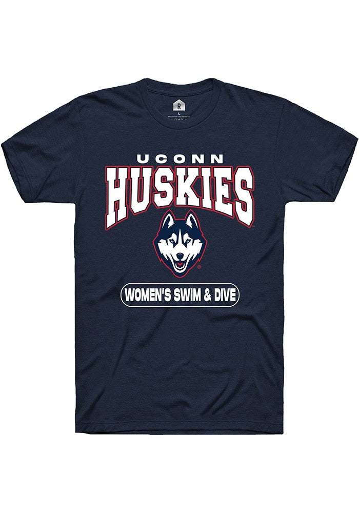 UConn Huskies Unisex Womens Swim and Dive Navy Short Sleeve T-Shirt