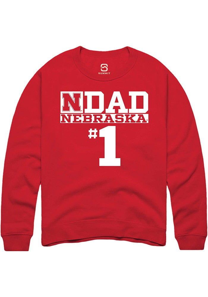 Nebraska Cornhuskers Mens Red No 1 Dad Long Sleeve Crew Sweatshirt