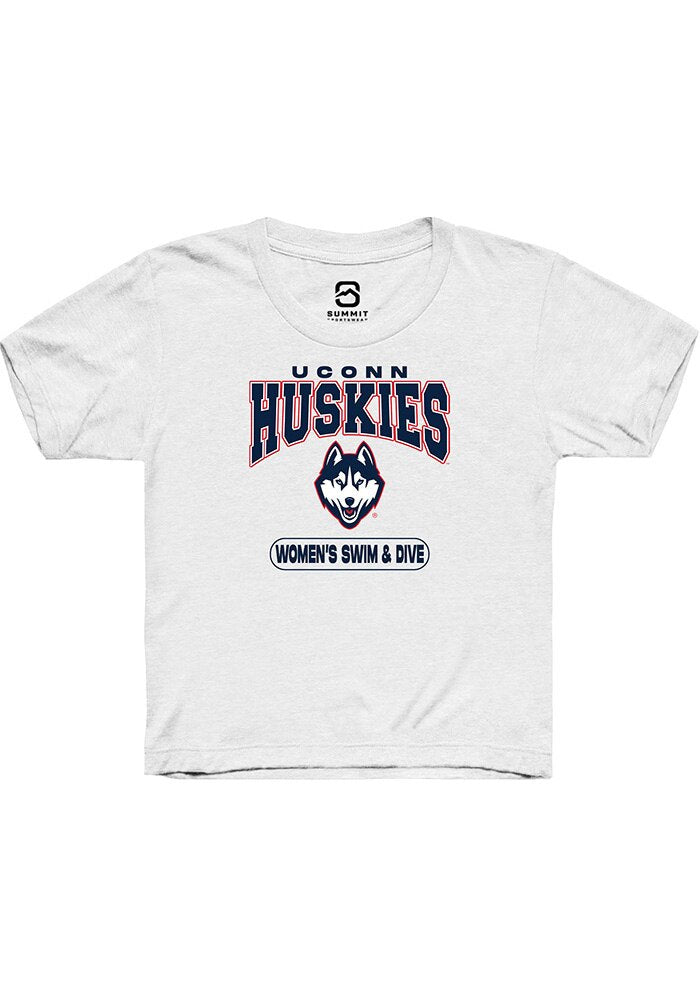 UConn Huskies Youth Womens Swim and Dive White Short Sleeve T-Shirt